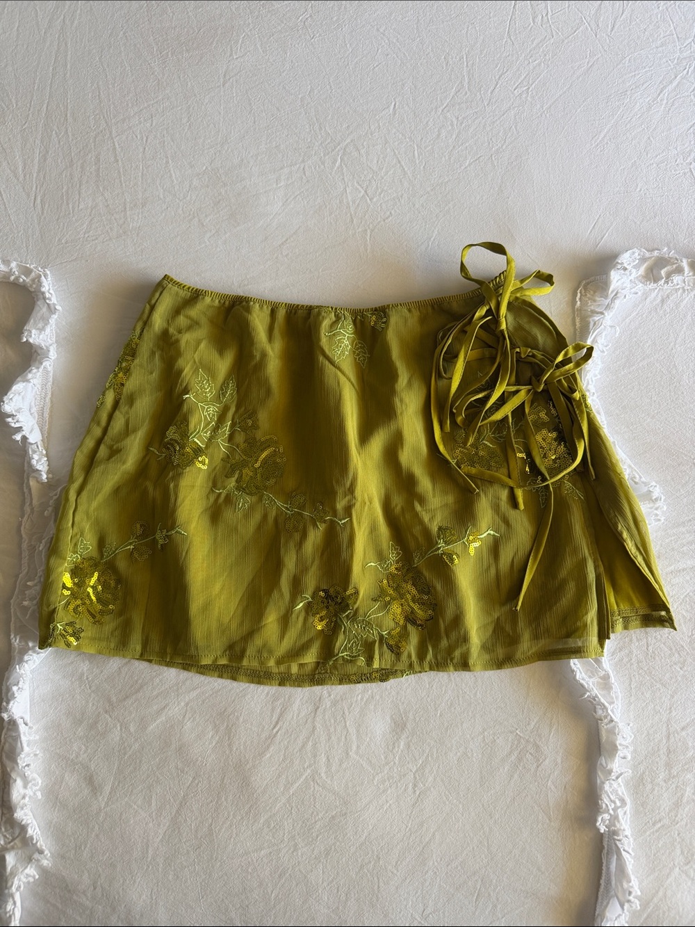 SHEIN Embroidered Olive Green Wrap Mini Skirt